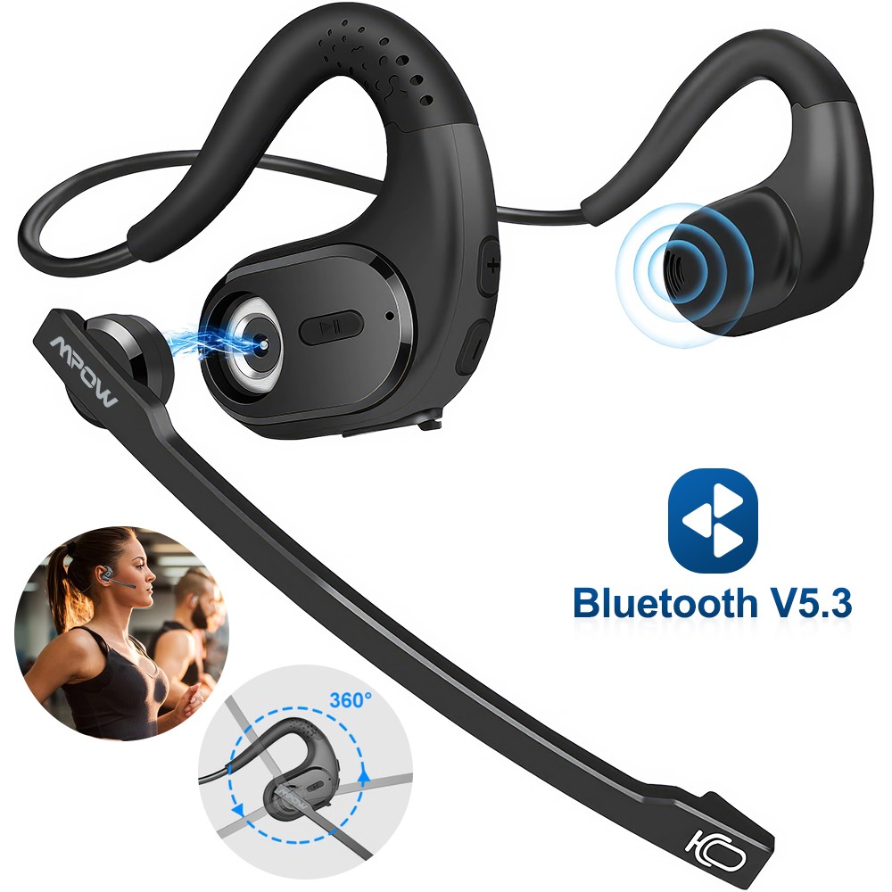 Mpow Bluetooth Headset Open Ear Headphones with Removable Noise Cancelling Mic