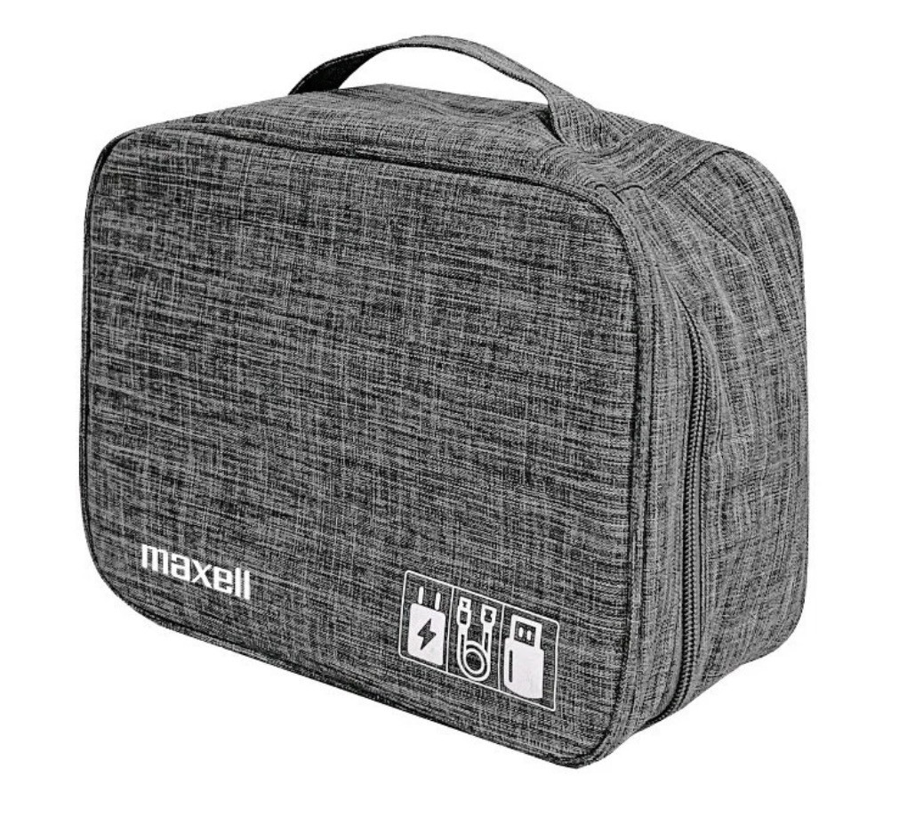 Maxell Soft Shell Electronic Carrying Case w Mesh Pockets for USBs Gray Tech