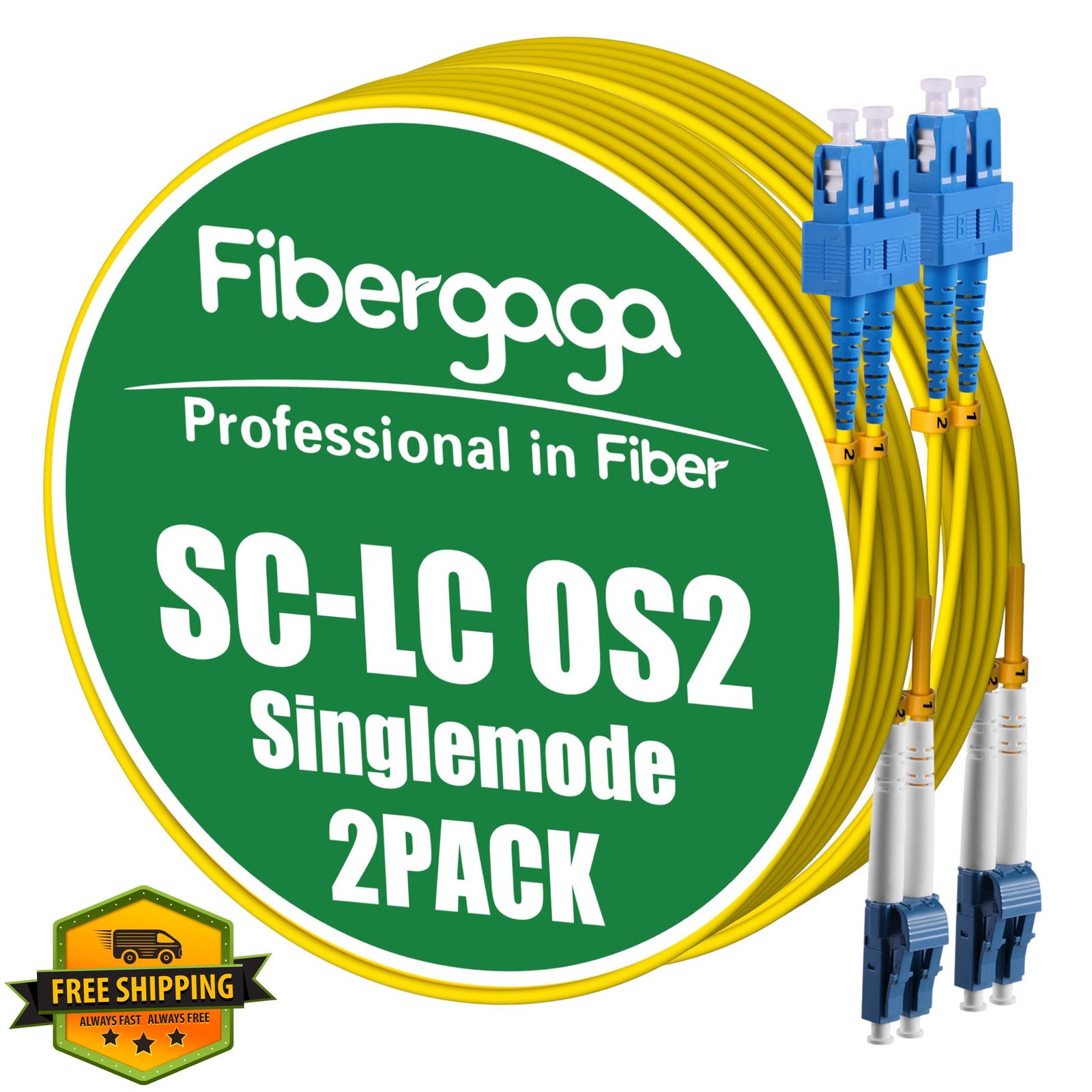Fibergaga 2Pack OS2 LC-SC fiber patch cable 20M