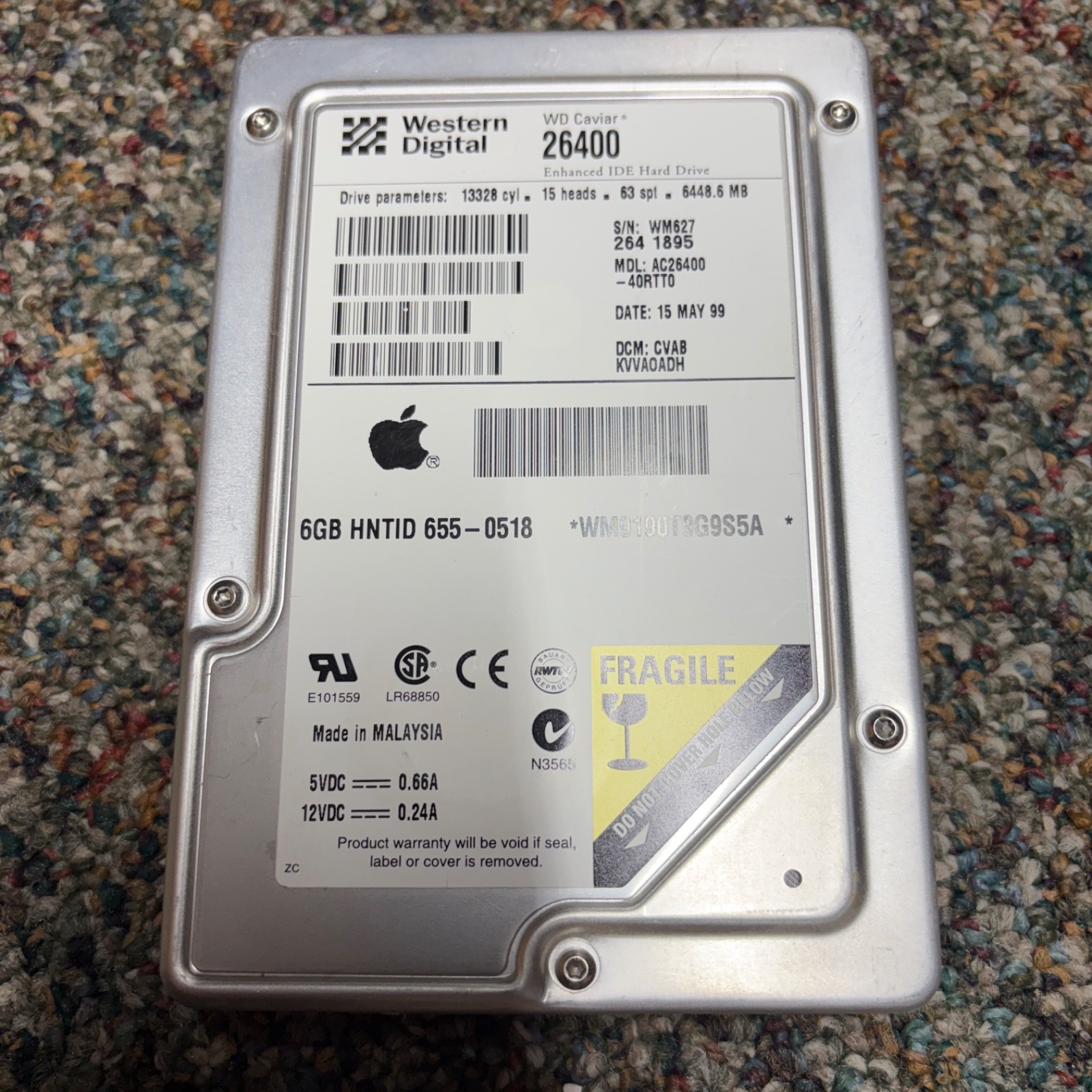 Apple Western Digital 6.0GB HNTID 655-0518 Hard Drive WD Caviar 26400