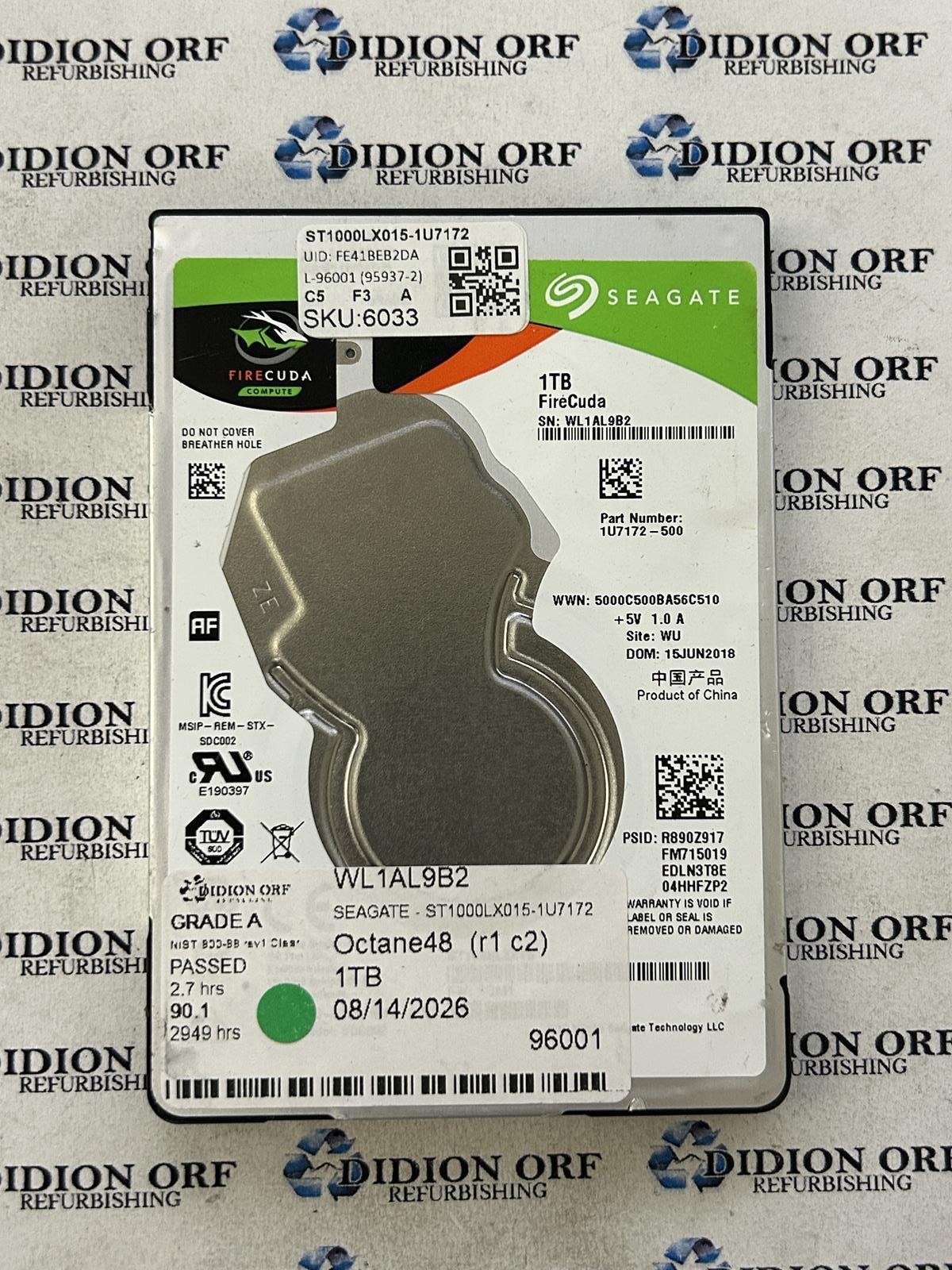 SEAGATE 1TB 2.5" SATA HDD 5400 RPM ST1000LX015-1U7172 GRADE A, SKU 6033