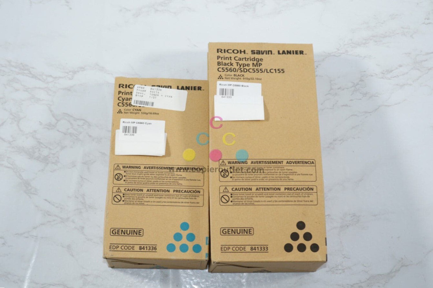 2 OEM Ricoh C5560,SDC555, LD155  Cyan & Black Print Cartridges 841333, 841336