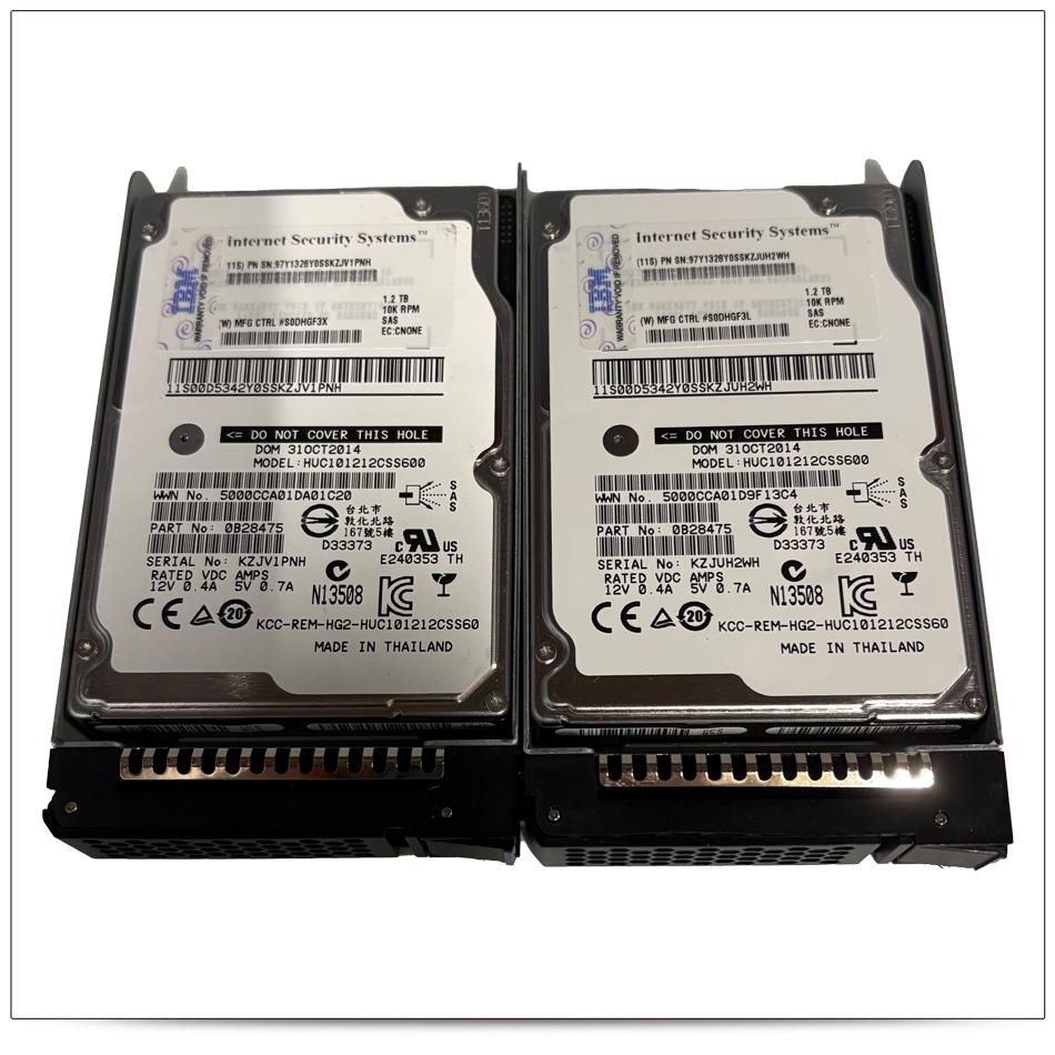 Lot of 2 IBM HUC101212CSS600 1.2TB 10K 6G SAS 2.5” HDD 97Y1328 0B28475