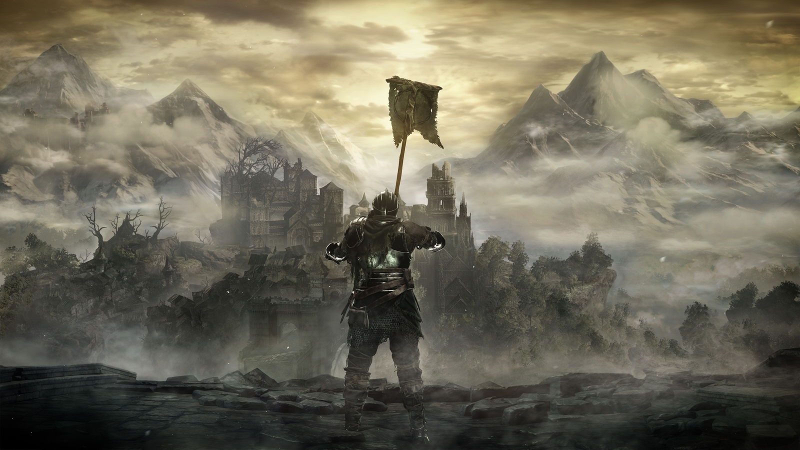 Landscape dark souls iii gothic knight magic looking Custom Gaming Mat Desk