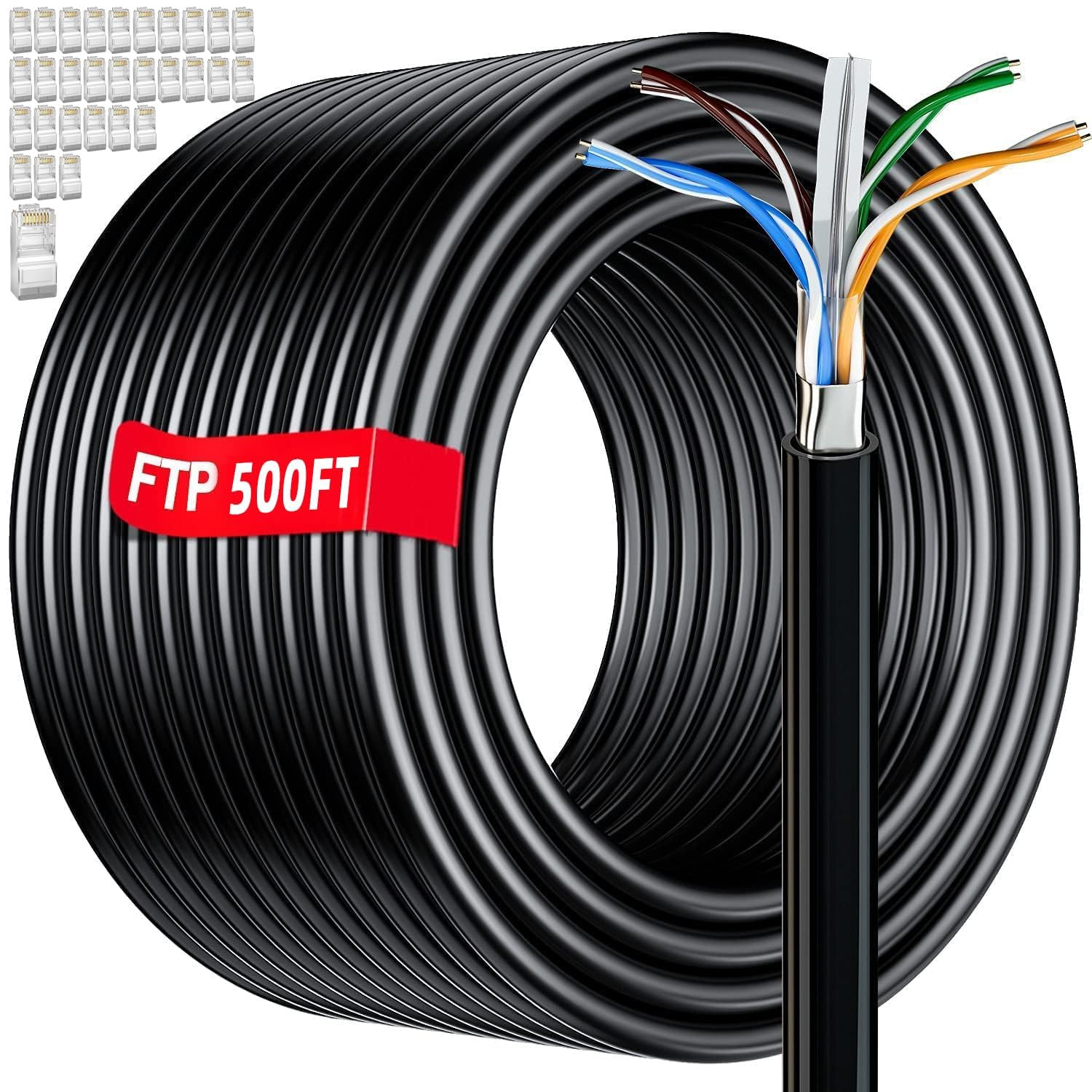 Cat 6 Outdoor Ethernet Cable 500Ft(30 RJ45), FTP Cat6 Shielded Cable, 23AWG
