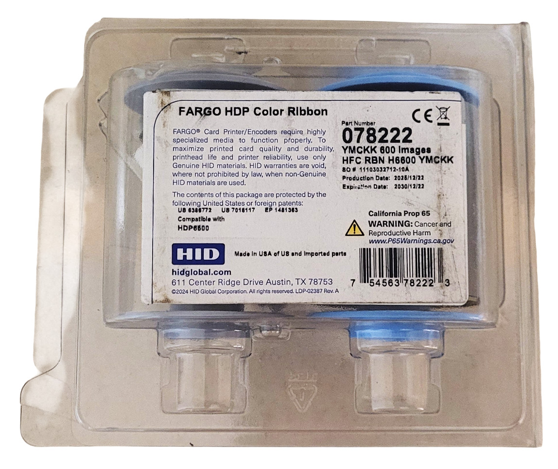 Fargo HDP 078222 YMCKK 600 Images Color Ribbon For HDP6600 Exp: 12-2030 