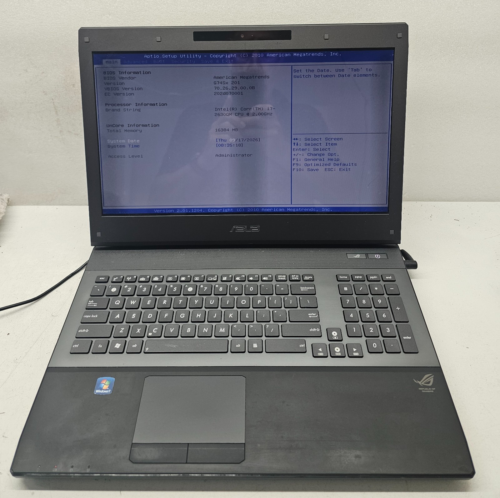 ASUS ROG G74S 17.3" Laptop Intel Core i7-2630QM 16GB Ram NO HD/OS (FL)