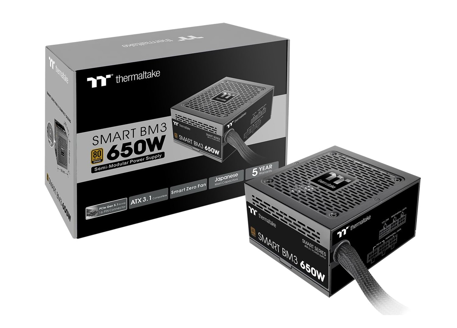 Thermaltake Smart BM3 650W 80Plus Bronze ATX 3.1 & PCIE 5 Ready Semi-Modular ...
