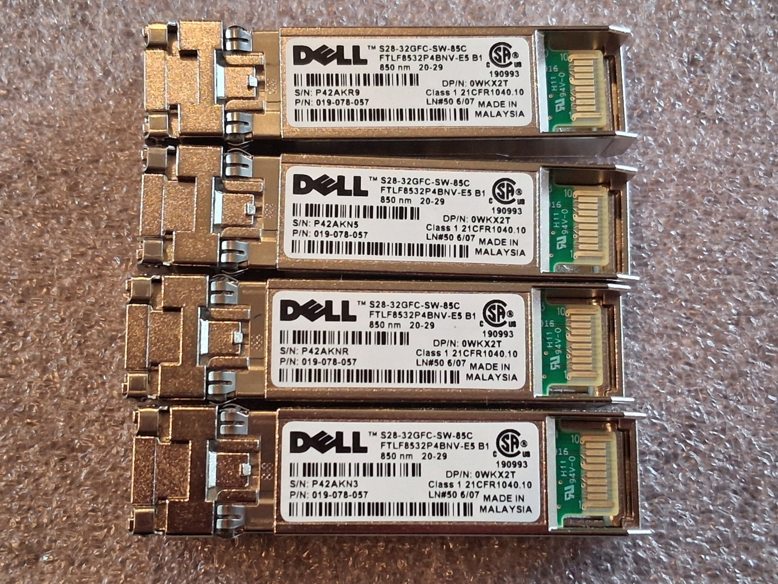 4X Dell WKX2T S28-32GFC-SW-85C 850nm SWL 100m 32G FC SFP+ Optical Transceiver