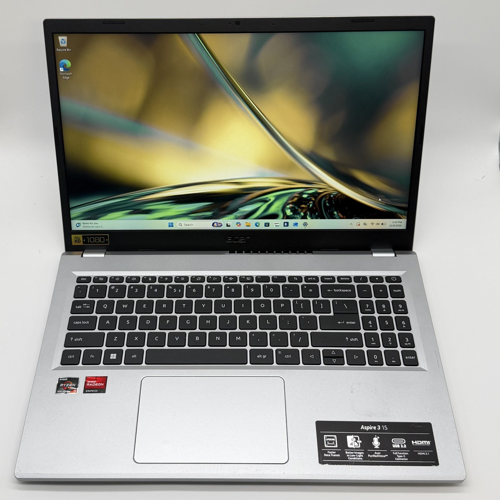 Acer Aspire 3 15.6" FHD Laptop AMD Ryzen 3 7320U 8GB 128GB SSD Win 11 A315-24P ​