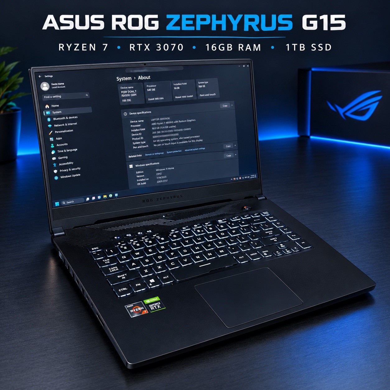 ROG Zephyrus G15, 15.6" FHD 144Hz GTX 1660Ti AMD, 16GB DDR4, 1TB SSD 92% Battery