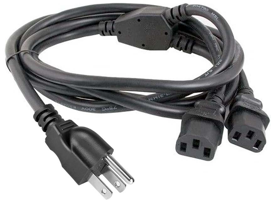 6-Feet AC Outlet To Universal Power Splitter Cord - NEMA 5-15P To IEC320 C13 x 2