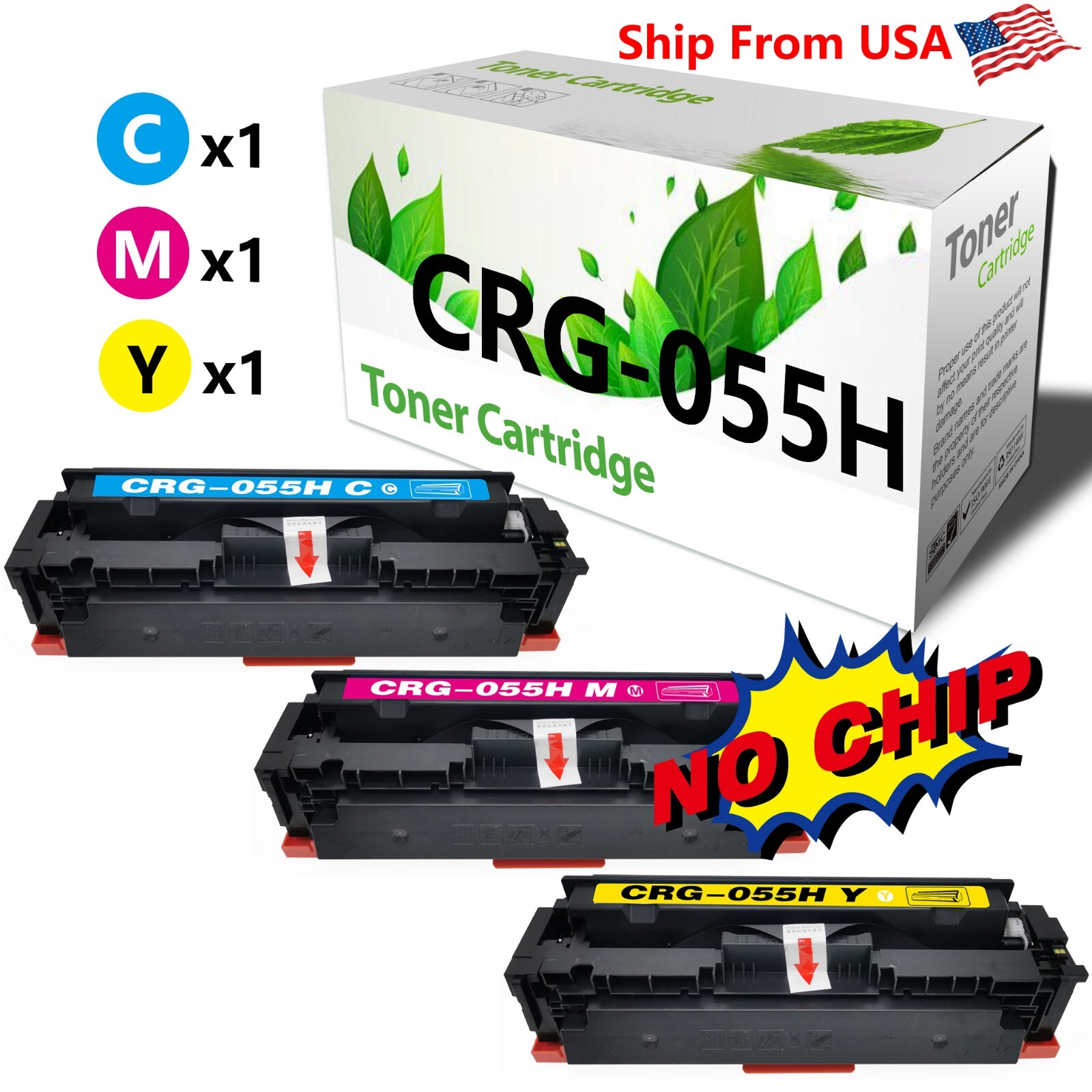 (3PK,CMY) CRG055H No Chip  Color Toner Cartridge for LBP664Cdw LBP661C Printer