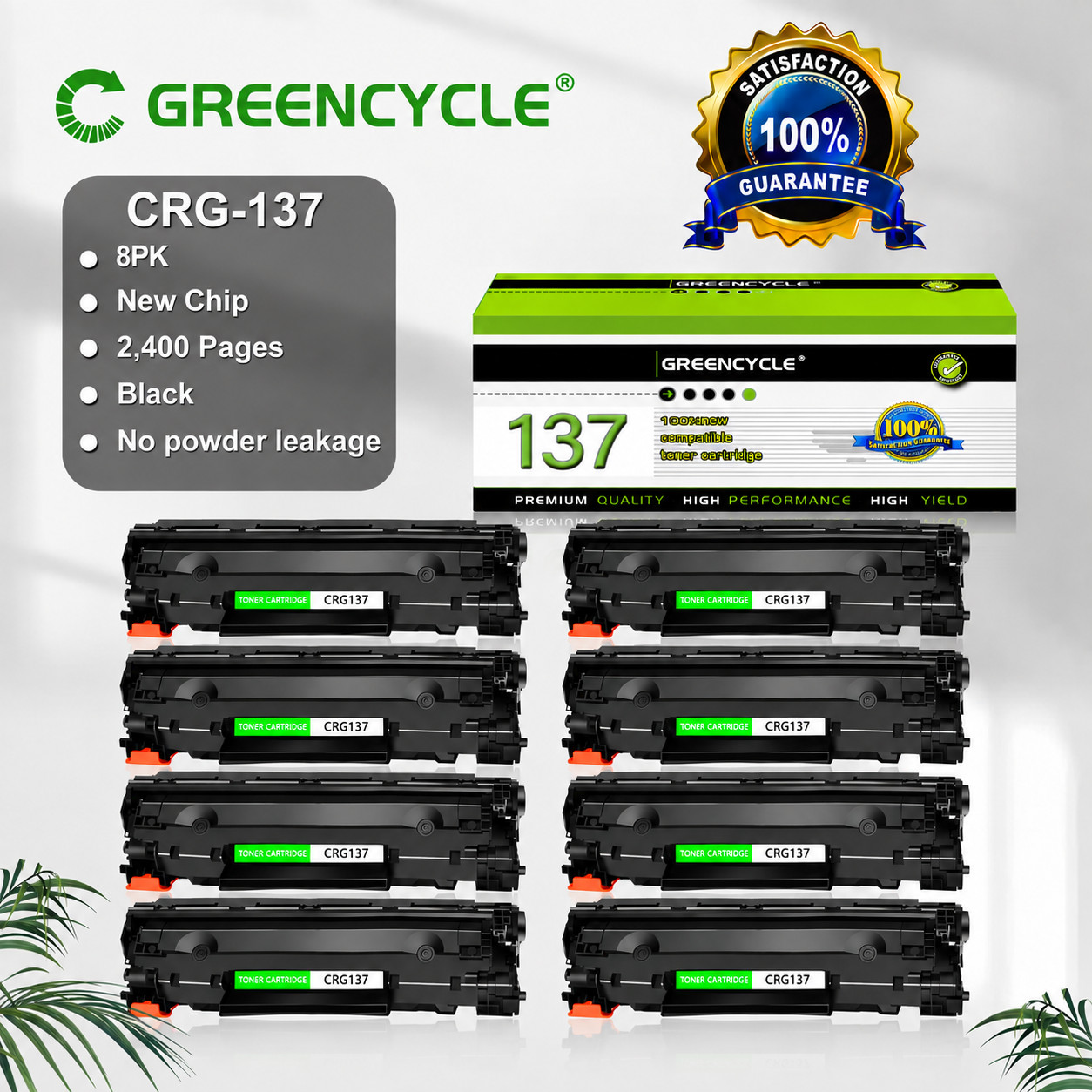8 Pack 137 CRG137 Black Toner for Canon 137 ImageClass LBP151dw MF244dw MF247dw