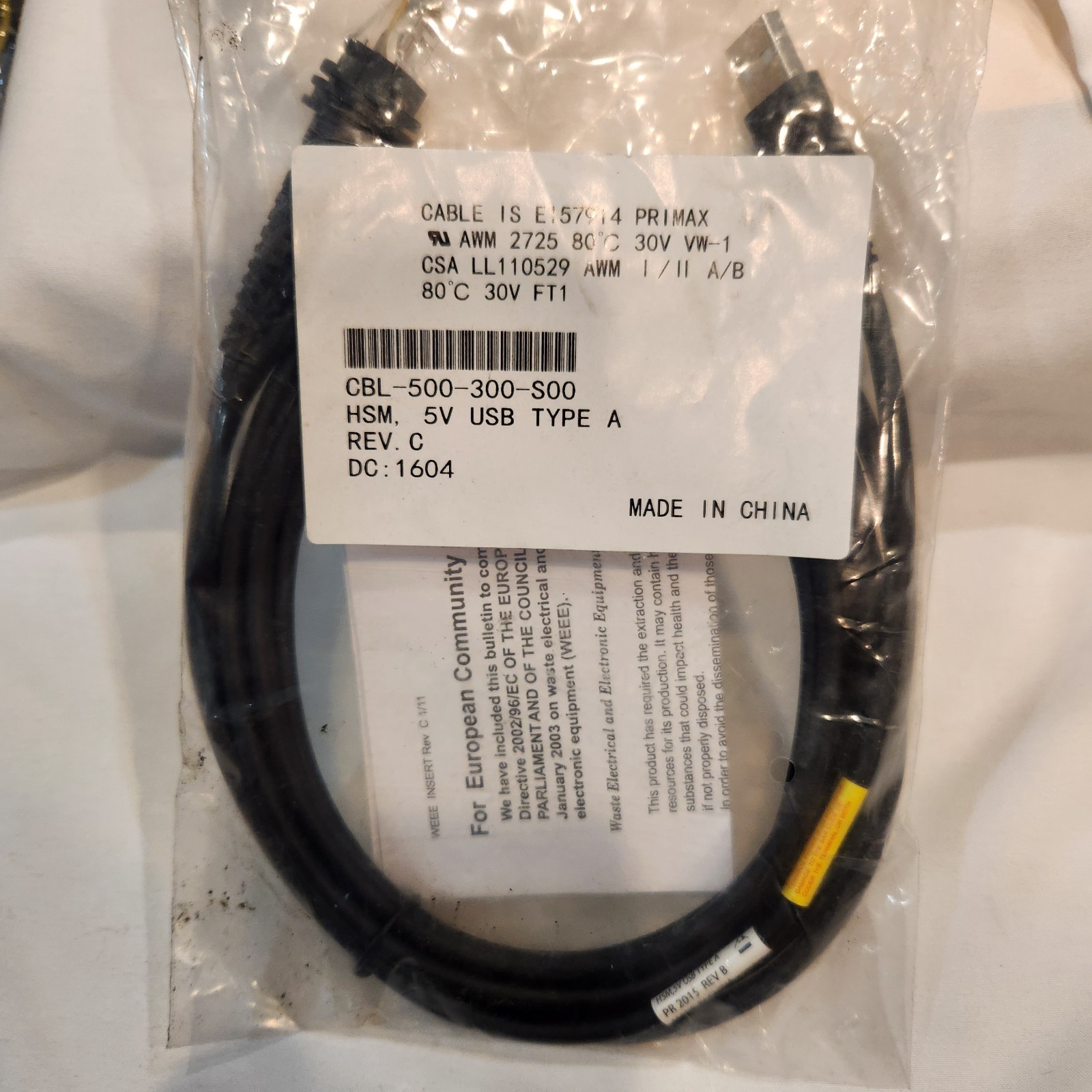 Honeywell, E157914 CBL-500-300-S00, 5V USB Type A New 1028