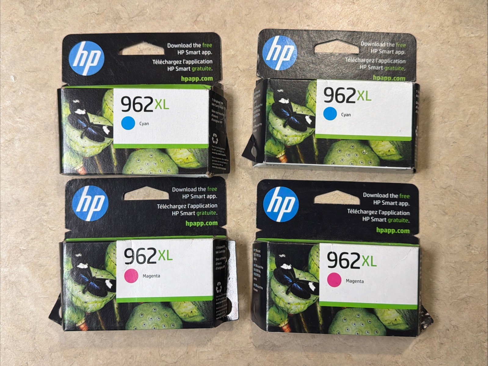 Open Box Lot Of 4 HP 962XL Genuine Cyan & Magenta 962 XL Ink Cartridge Color