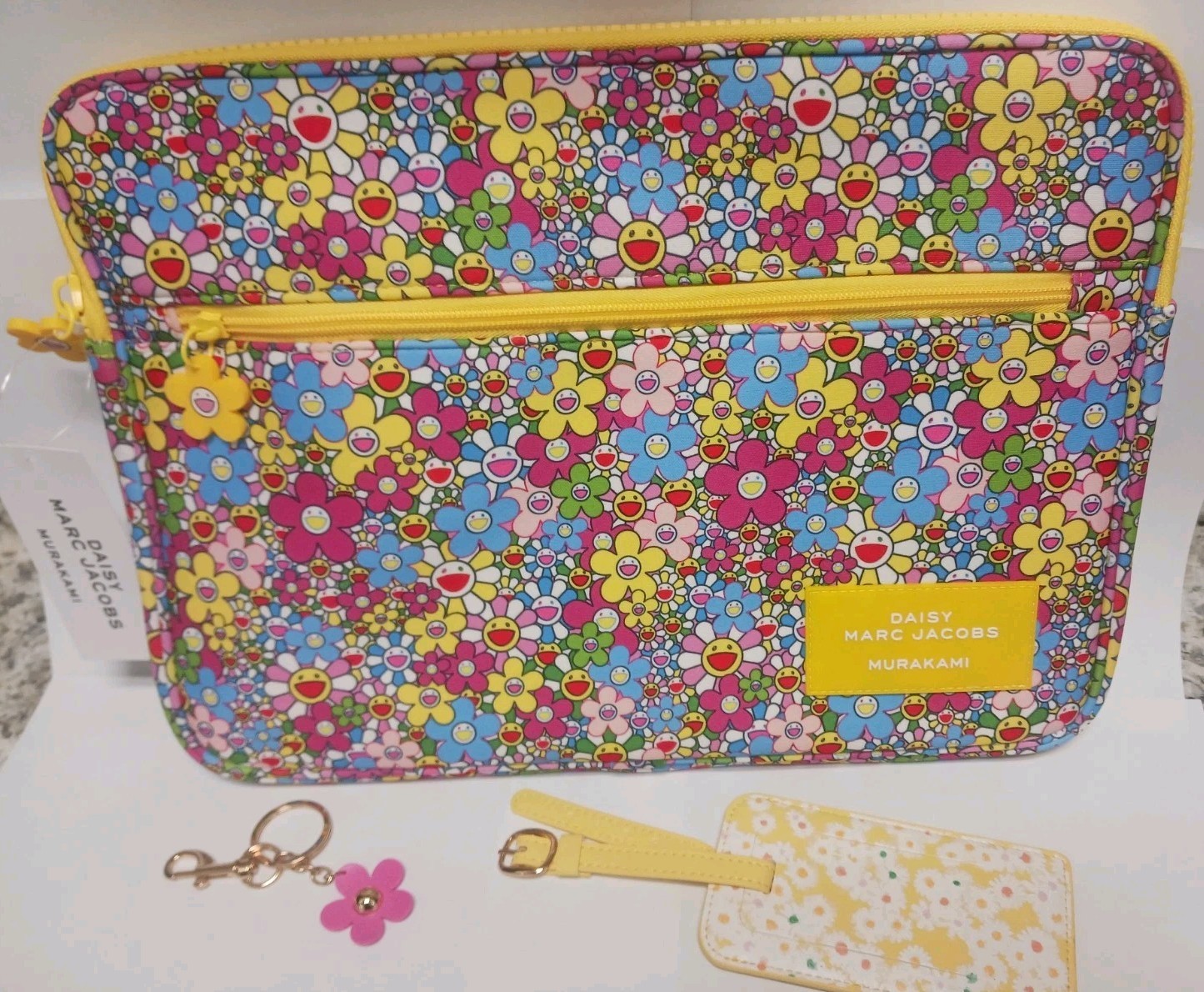 Marc Jacobs x Murakami Daisy Flowers Laptop Case  W/ Keychain & Luggage Tag. New