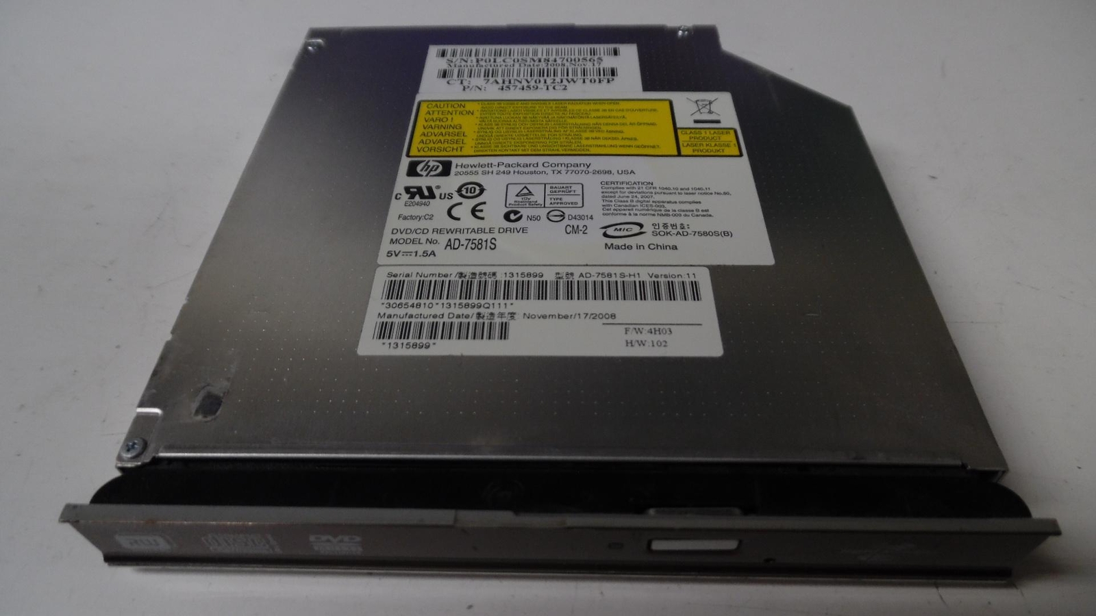 For  HP Pavilion DV7-1279WM - CD/DVD ReWriteable Drive - AD-7581S 480459-002