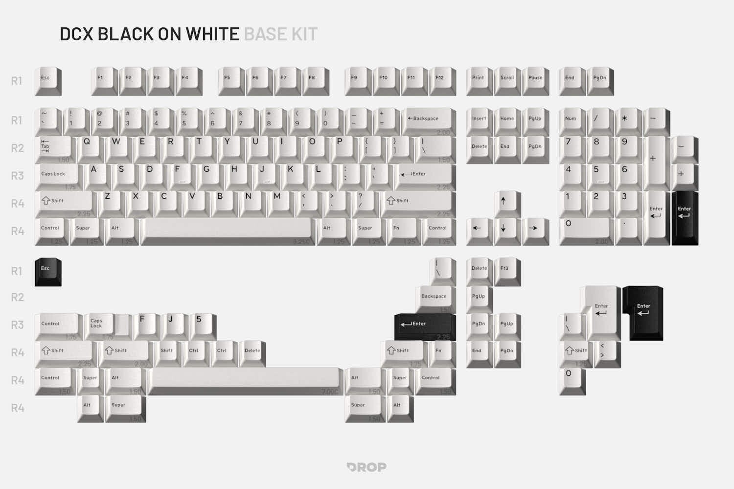Drop DCX Black-on-White Key Cap Base Kit Set 150 KeyCaps Open Box 