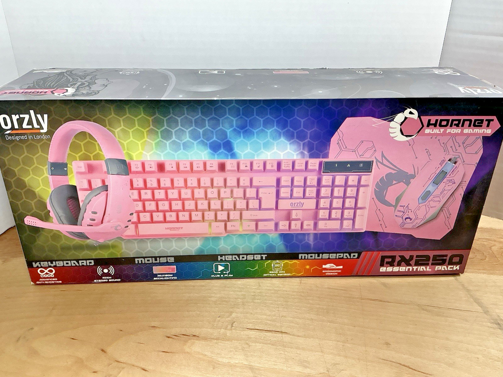 Orzly Hornet RX250 Pink Gaming Keyboard Mouse Headset Mousepad 4-in-1 Bundle