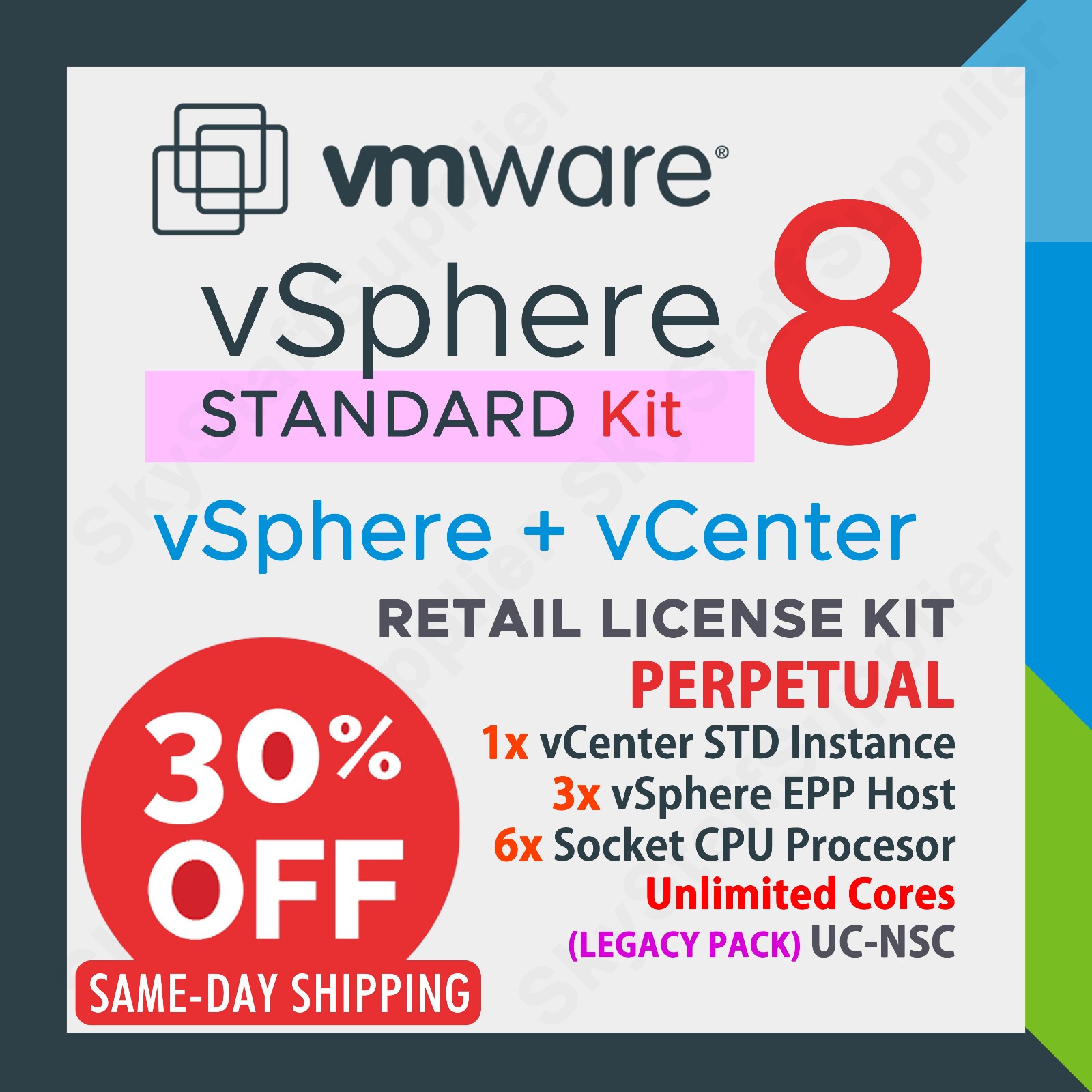 VMware vSphere 7 STANDARD Acceleration Kit, 6 CPU + vCenter STD Legacy RT, NEW