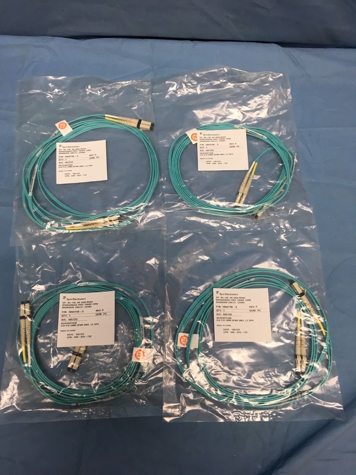 (4) NEW Tyco 038-003-732 Fiber Cable LC(D) 2mm OFNR 6 Feet/3m