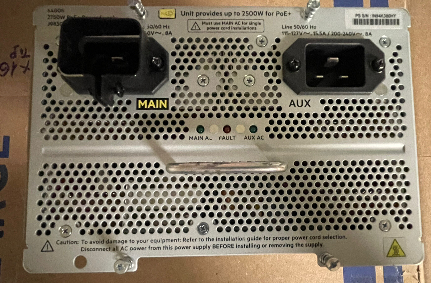 J9830B HP Aruba 5400R 2750W PoE+ zl2 Power Supply USED