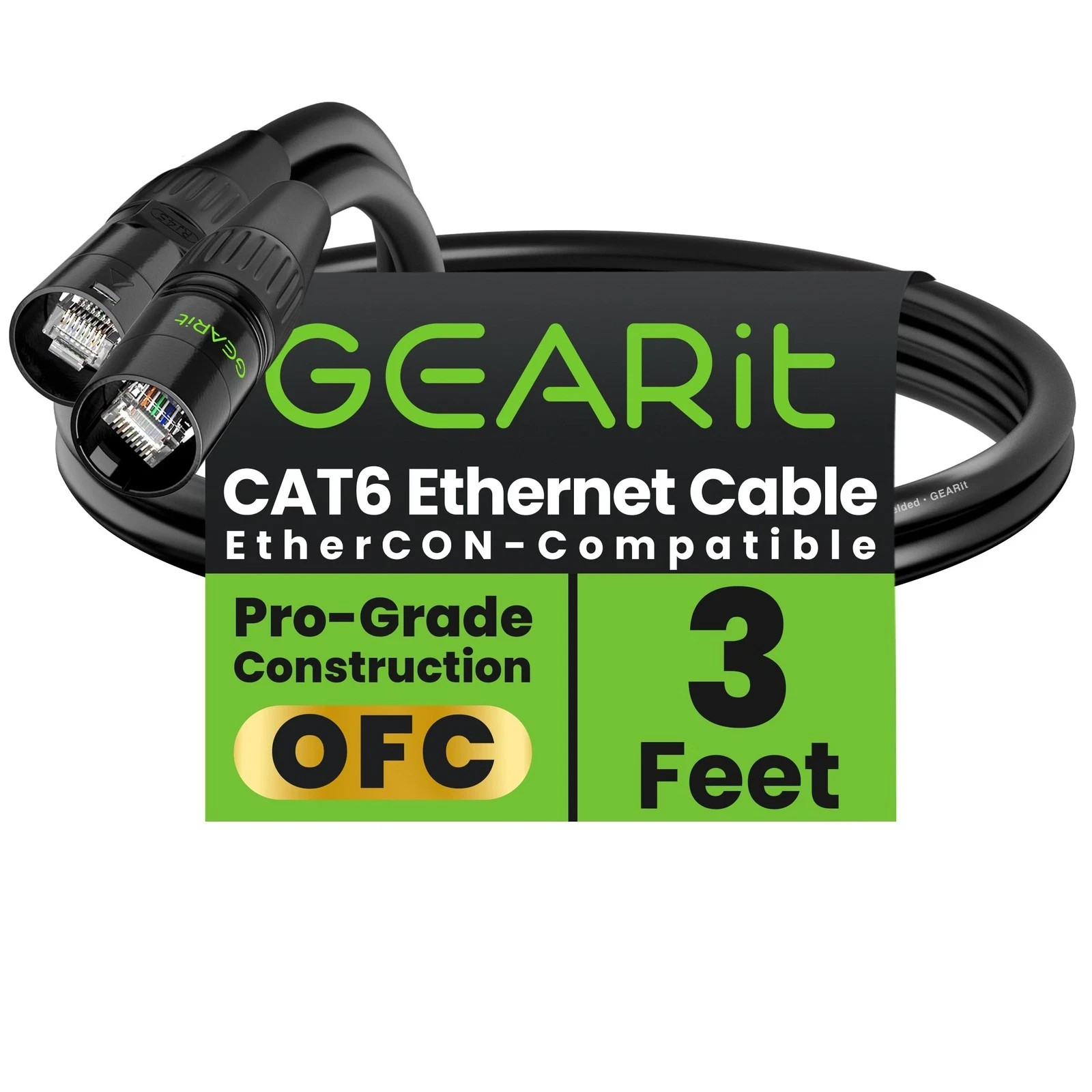 Shielded CAT6 Ethercon Cable (3 Feet) Professional Audio & Lighting