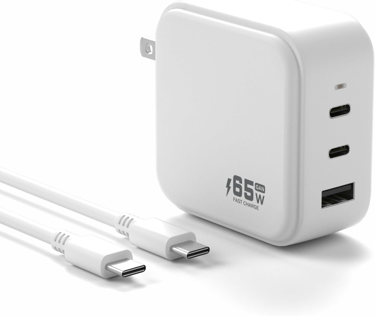65W USB C Charger Block PD Ports GaN Charger Foldable Compact  2 USB-C & USB-A