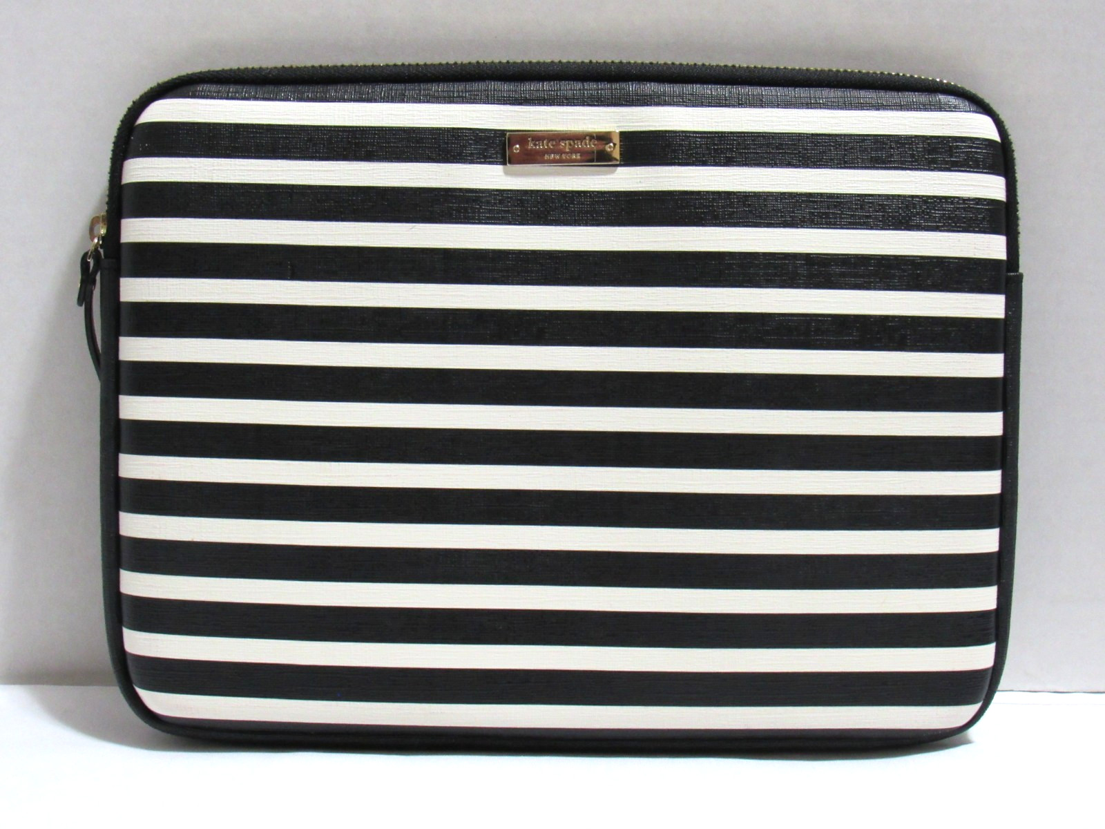 Kate Spade Black & White Stripe Fully Padded Zip Top Tablet Holder Cover Sleeve