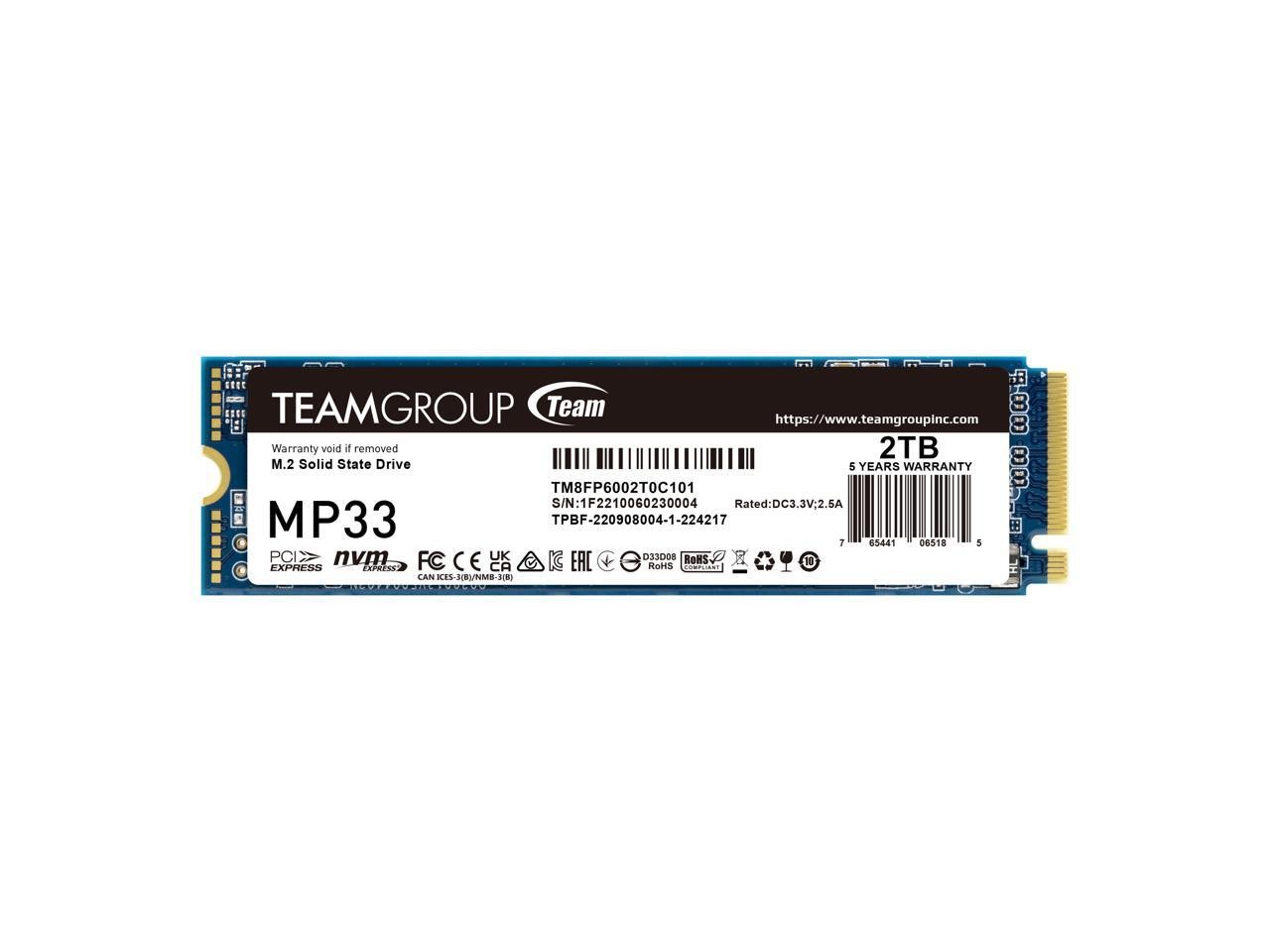TEAMGROUP MP33 2TB SLC Cache 3D NAND TLC NVMe 1.3 PCIe Gen3x4 M.2 2280