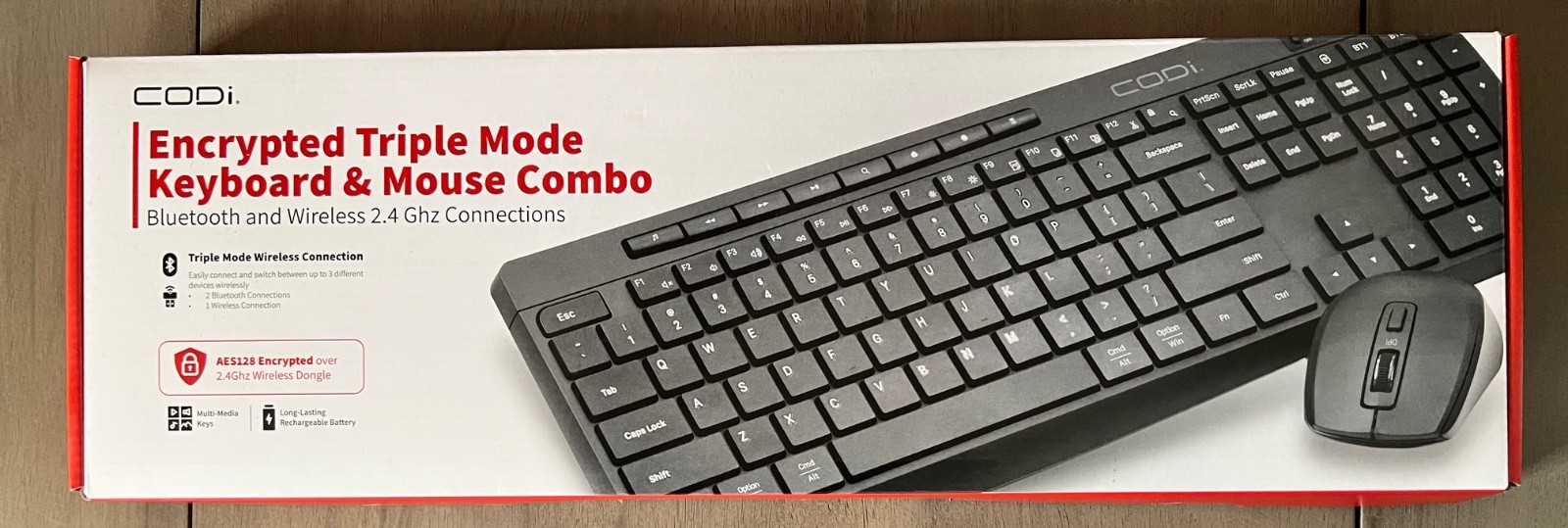 CODi KM-2B1W-R Triple Connection Multi-Device Wireless Keyboard & Mouse Combo 2.
