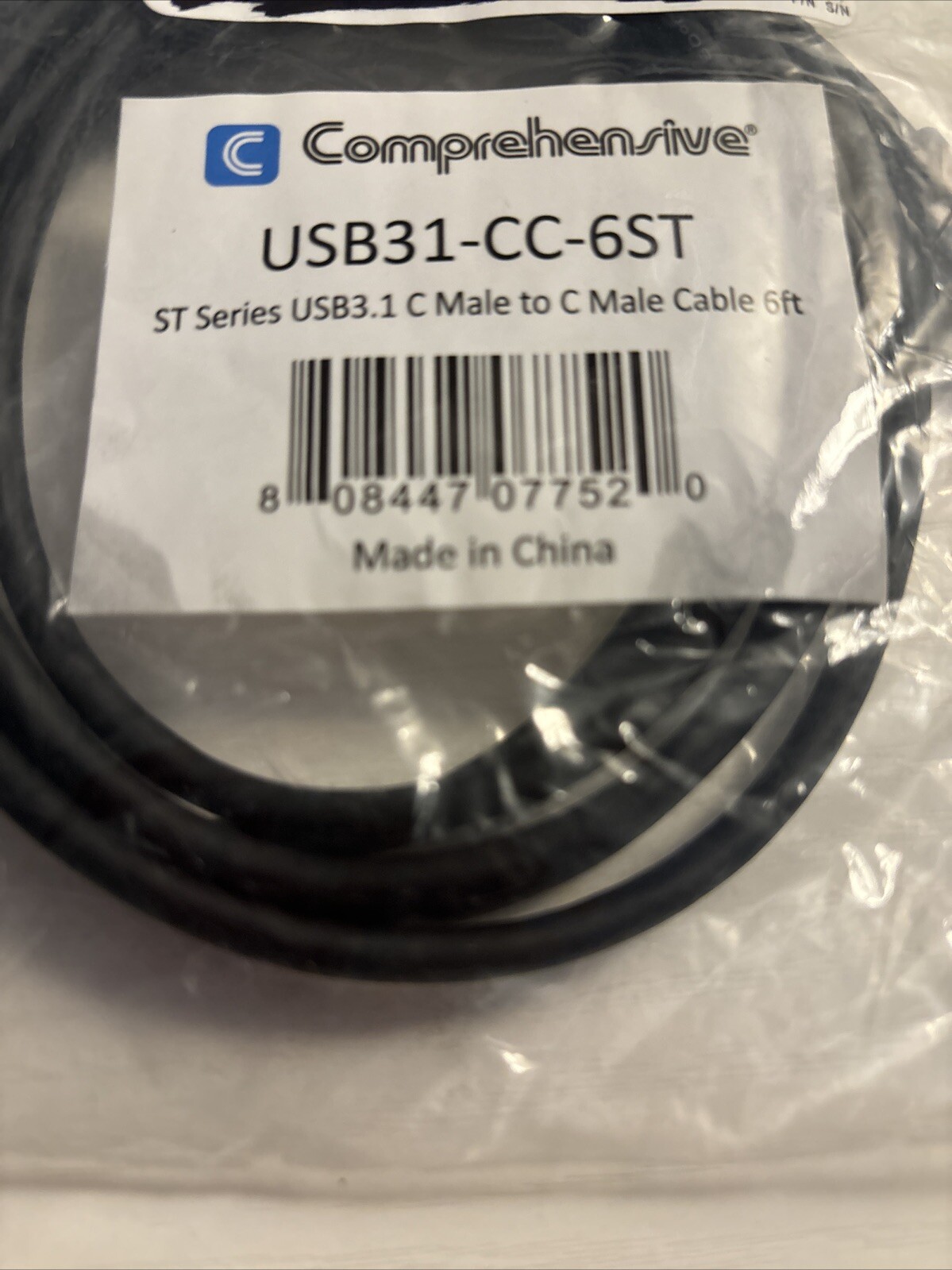 Comprehensive USB31-CC-6ST USB-C 3.1 Male To USB-C 3.1 Male Cable 6ft