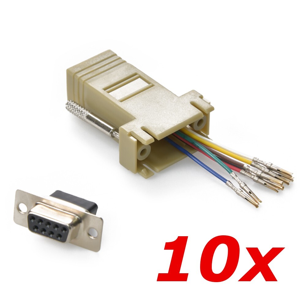 10 Pack - DB9 9-Pin Serial RS232 Female to RJ45 Female Modular Adapter Converter