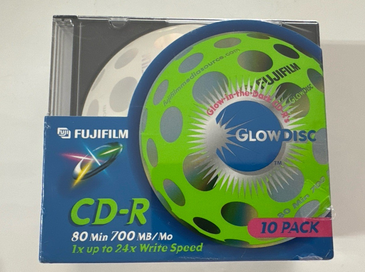 RARE (10) Vintage Fujifilm GlowDisc GLOW IN THE DARK CD-R 700MB (10)-NEW Sealed
