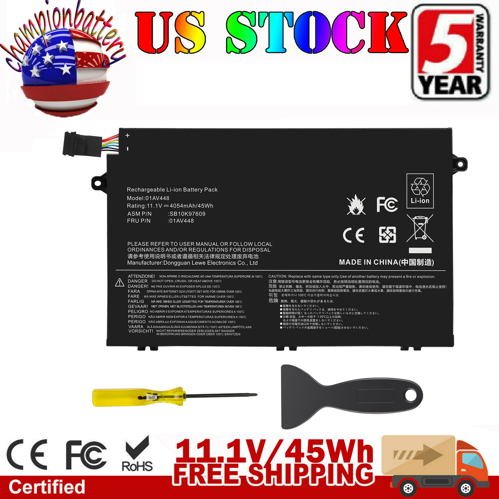 L17L3P51 Battery For Lenovo ThinkPad E480 E485 E495 E580 E585 E490 E590 45Wh