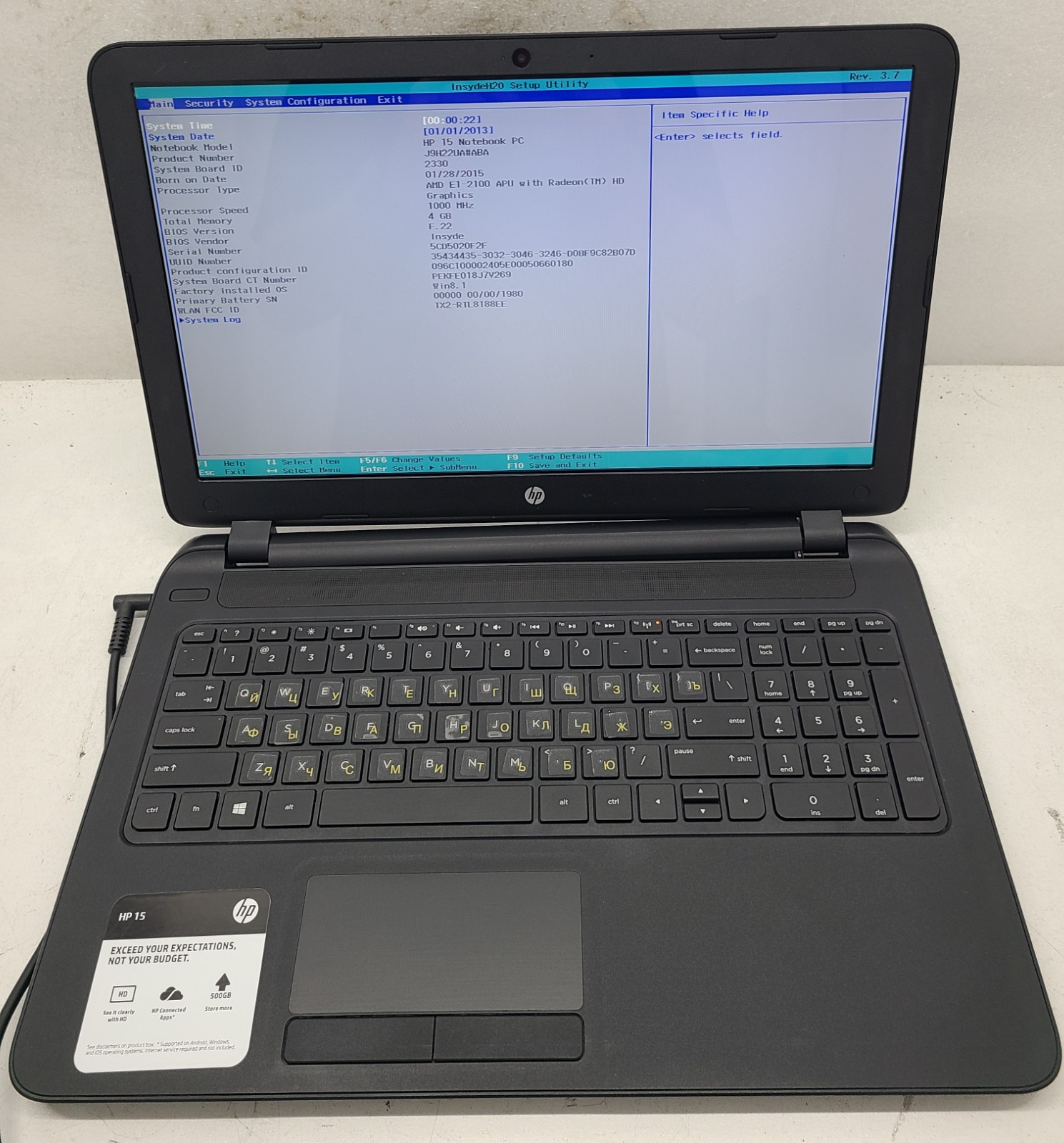 HP 15-f004dx 15.6" Laptop AMD E1-2100 4GB RAM NO HD/OS (FL)