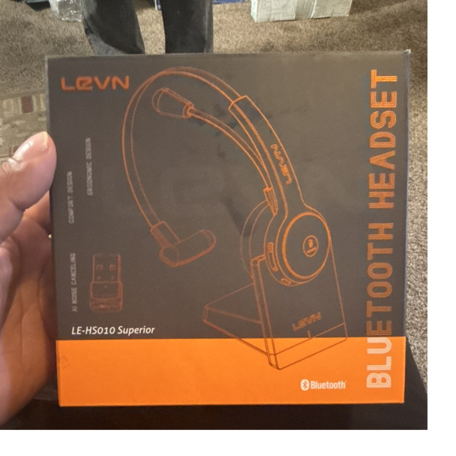 LEVN LE-HS010 Superior Bluetooth Headset Black Boom Mic USB Dongle Stand