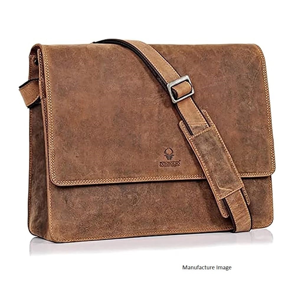 Donbolso Leather Messenger Bag Laptop Vintage Brown Genuine Flap Shoulder Strap
