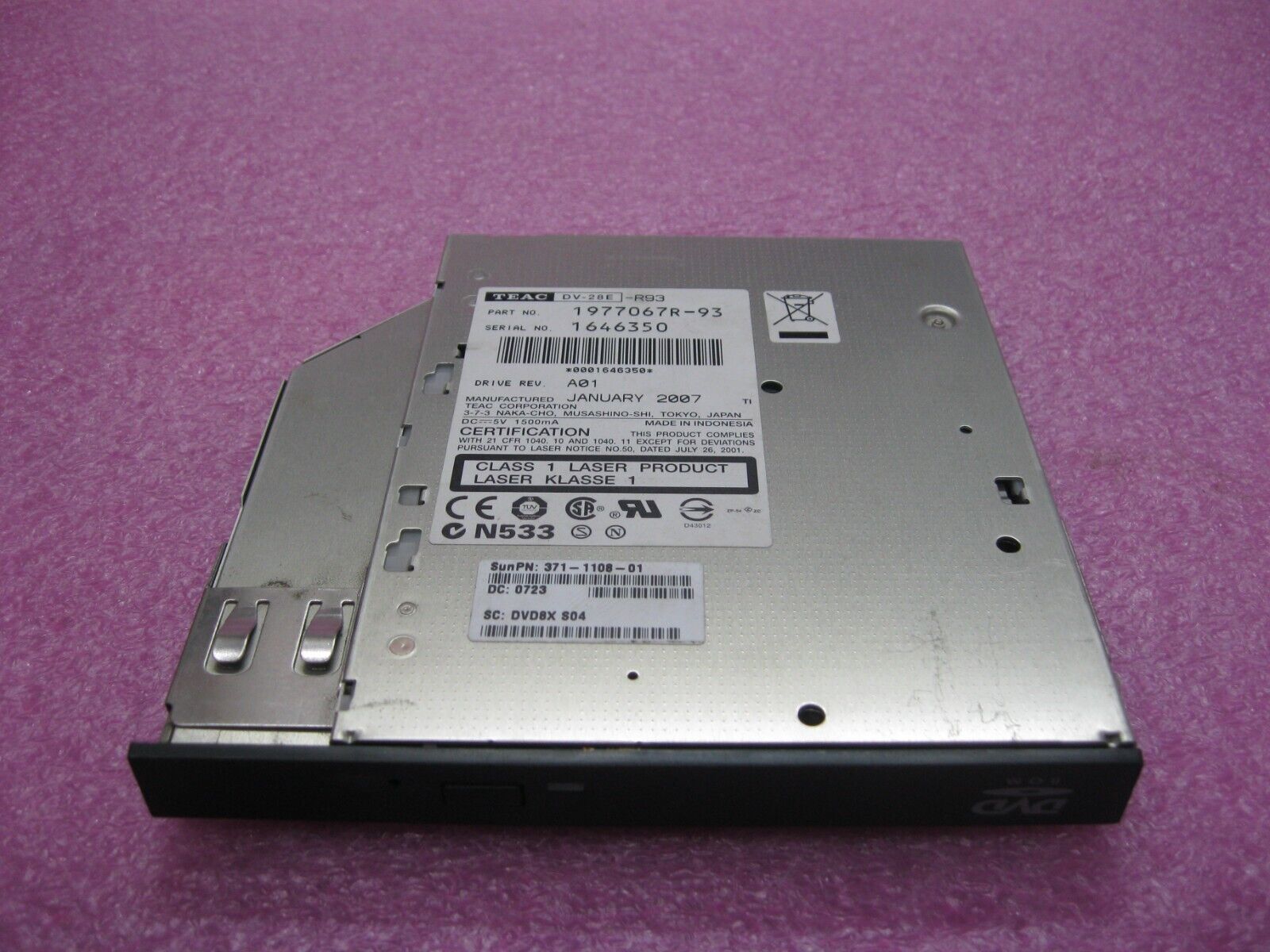 Sun 371-1108 X7410A-4  Internal 8X Slimline DVD-ROM/CD-ROM For V240 - B3208