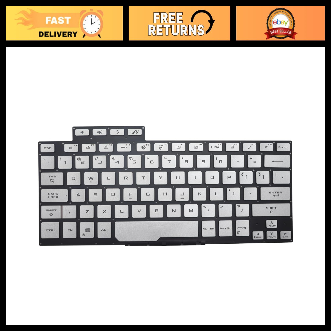 Backlit Replacement Keyboard for Asus ROG Zephyrus G14 GA401 Series - Silver