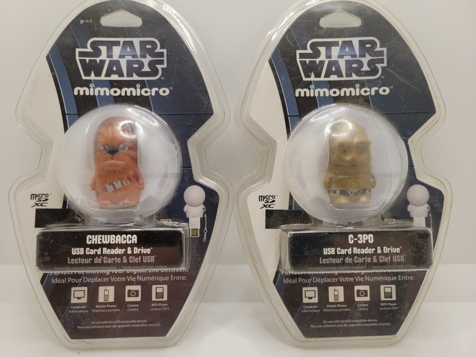 LOT of 2 Chewbacca & C-3PO Star Wars USB Card Reader & Drive 4 MicroSD Keychain 