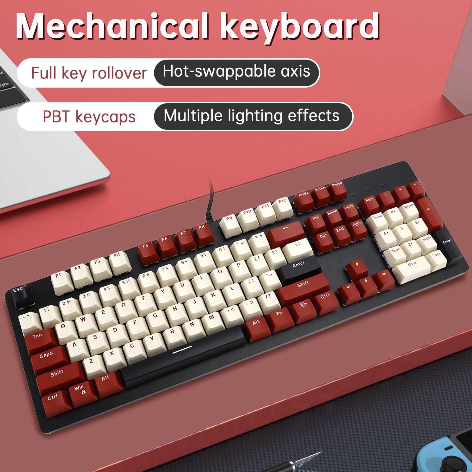 104Key Wired Mechanical Linear Switch Gaming Keyboard w/ Blue Switch RGB Light