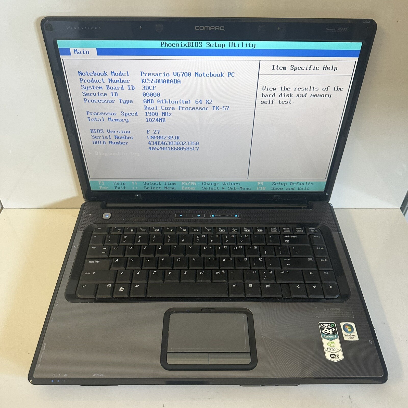 15.4” HP Compaq Presario V6700 V6719NR AMD Athlon 1GB RAM No HDD
