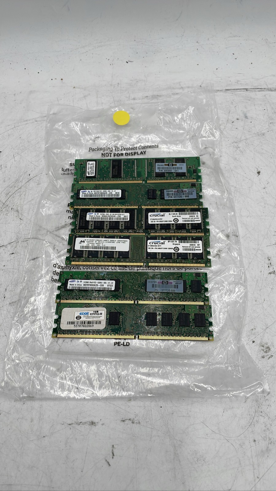 Samsung Crucial Micron HP DDR DDR2 PC2700 PC5300 Mixed RAM Lot Of 6