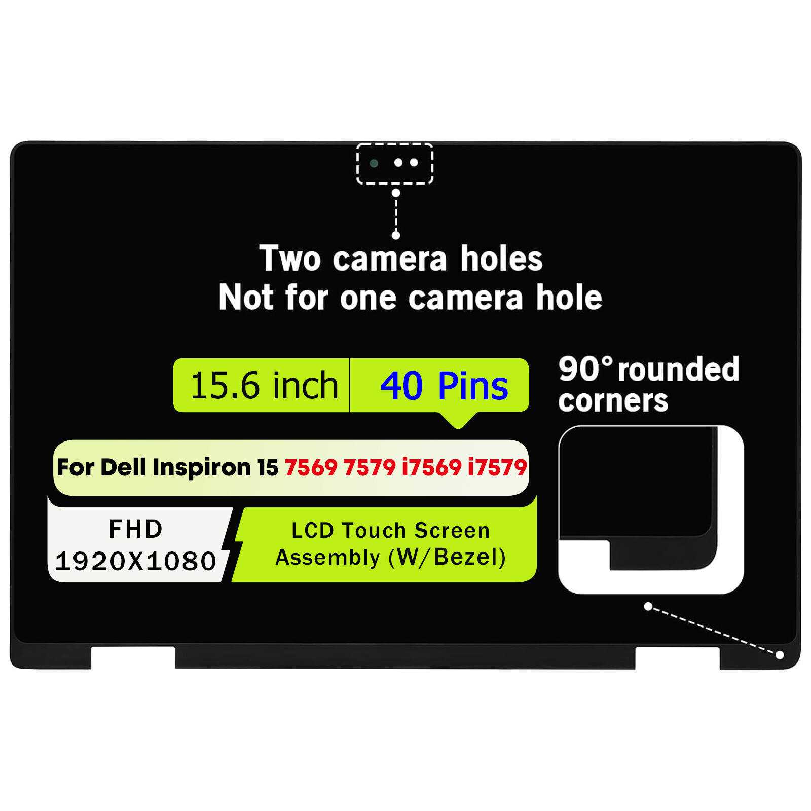 15.6" for Dell Inspiron 15 7569 7579 2RMRP 02RMRP LCD Touch Screen Replacement