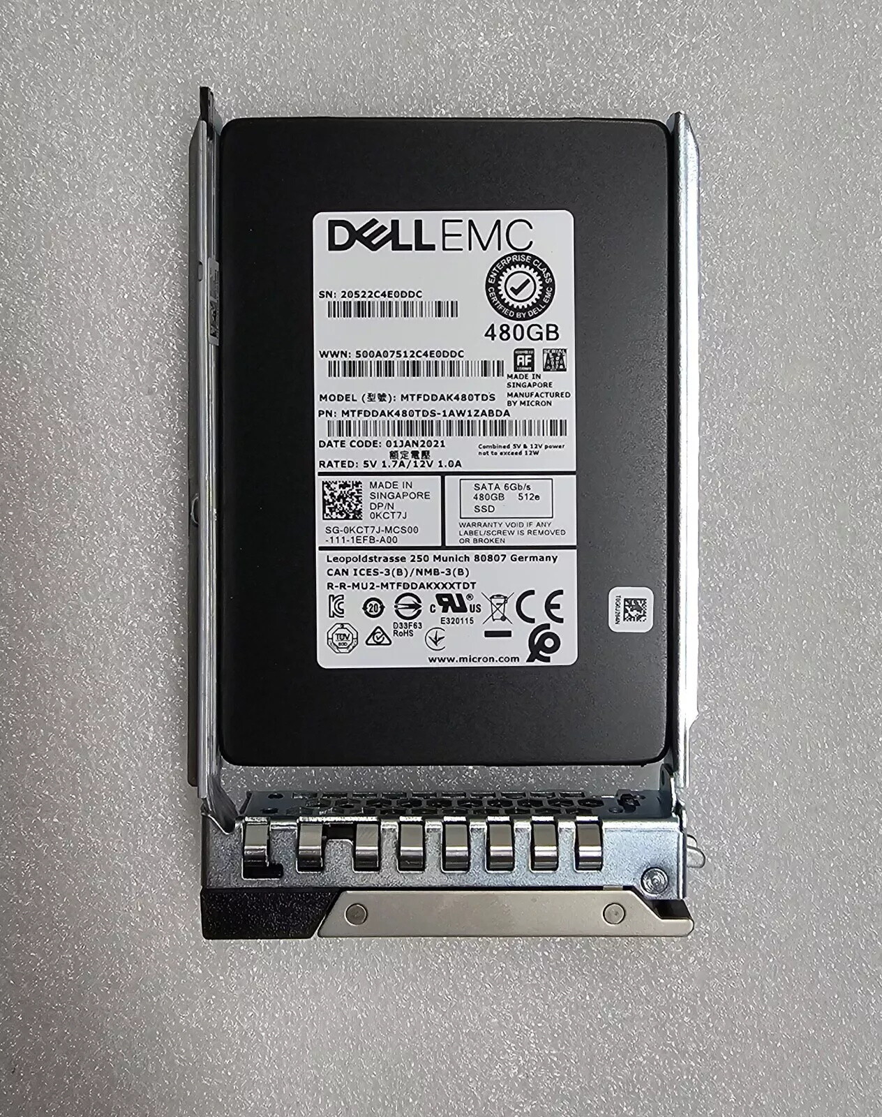 KCT7J 0KCT7J Dell EMC Micron MTFDDAK480TDS 480GB 6Gbps SATA 2.5" SSD G14 KIT