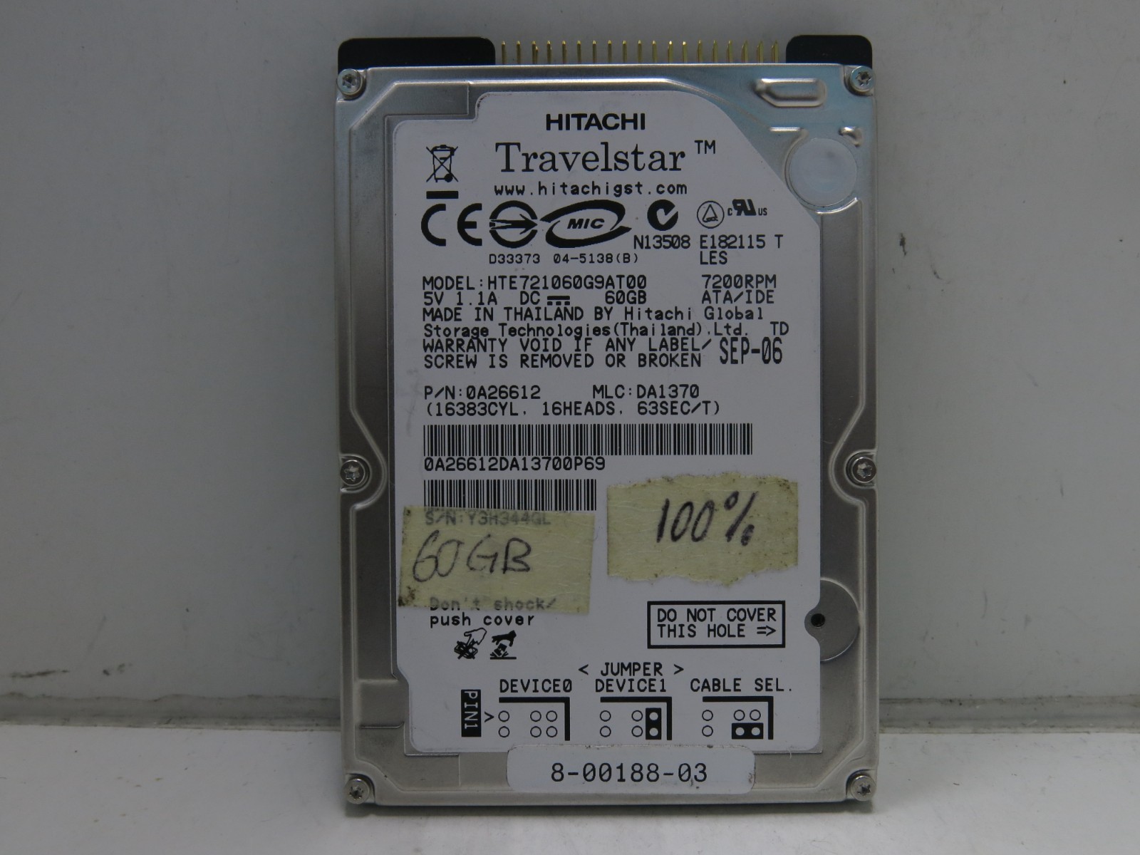 Hitachi 60GB 7200RPM IDE 2.5 Inch Laptop Hard Drive HTE721060G9AT00 0A26612