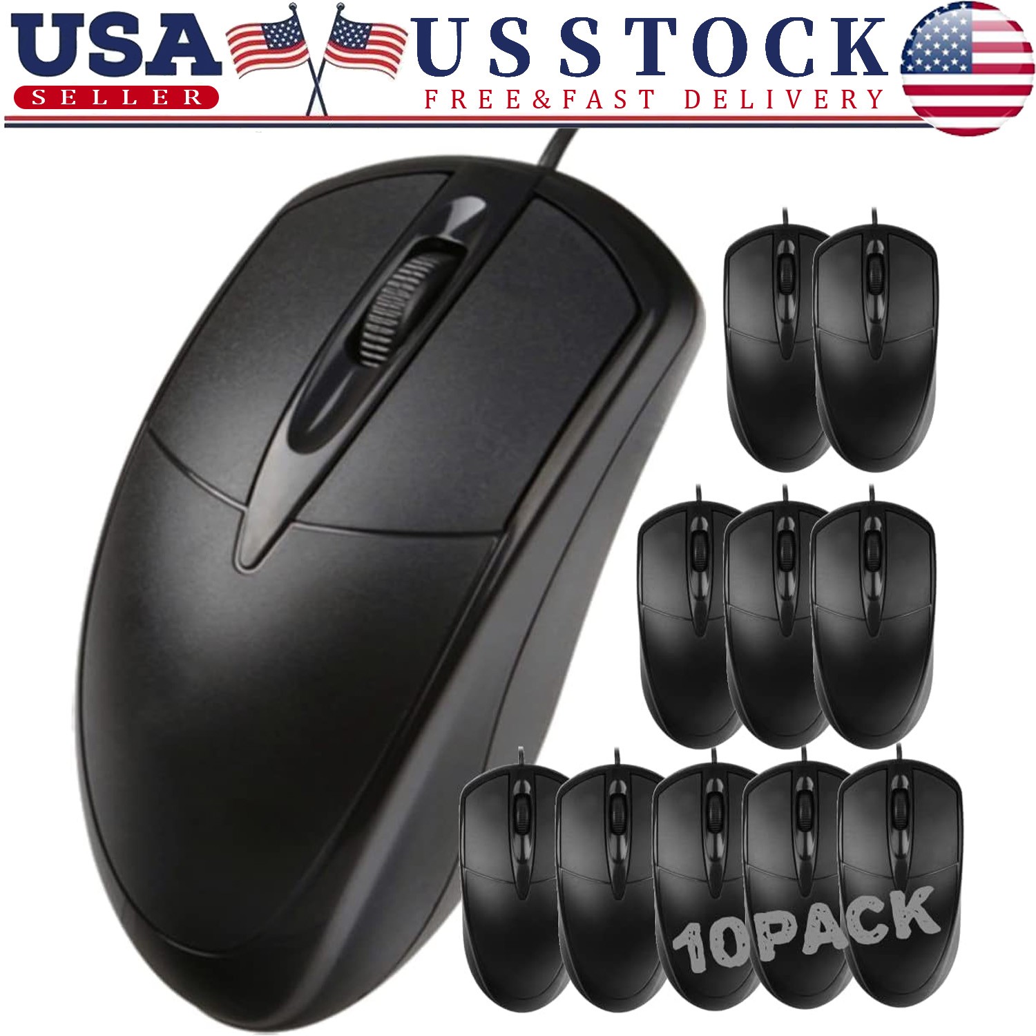 Wired 2.0 Optical Scroll Wheel Mouse for PC Laptop Notebook Desktop 1000 Dpi Lot