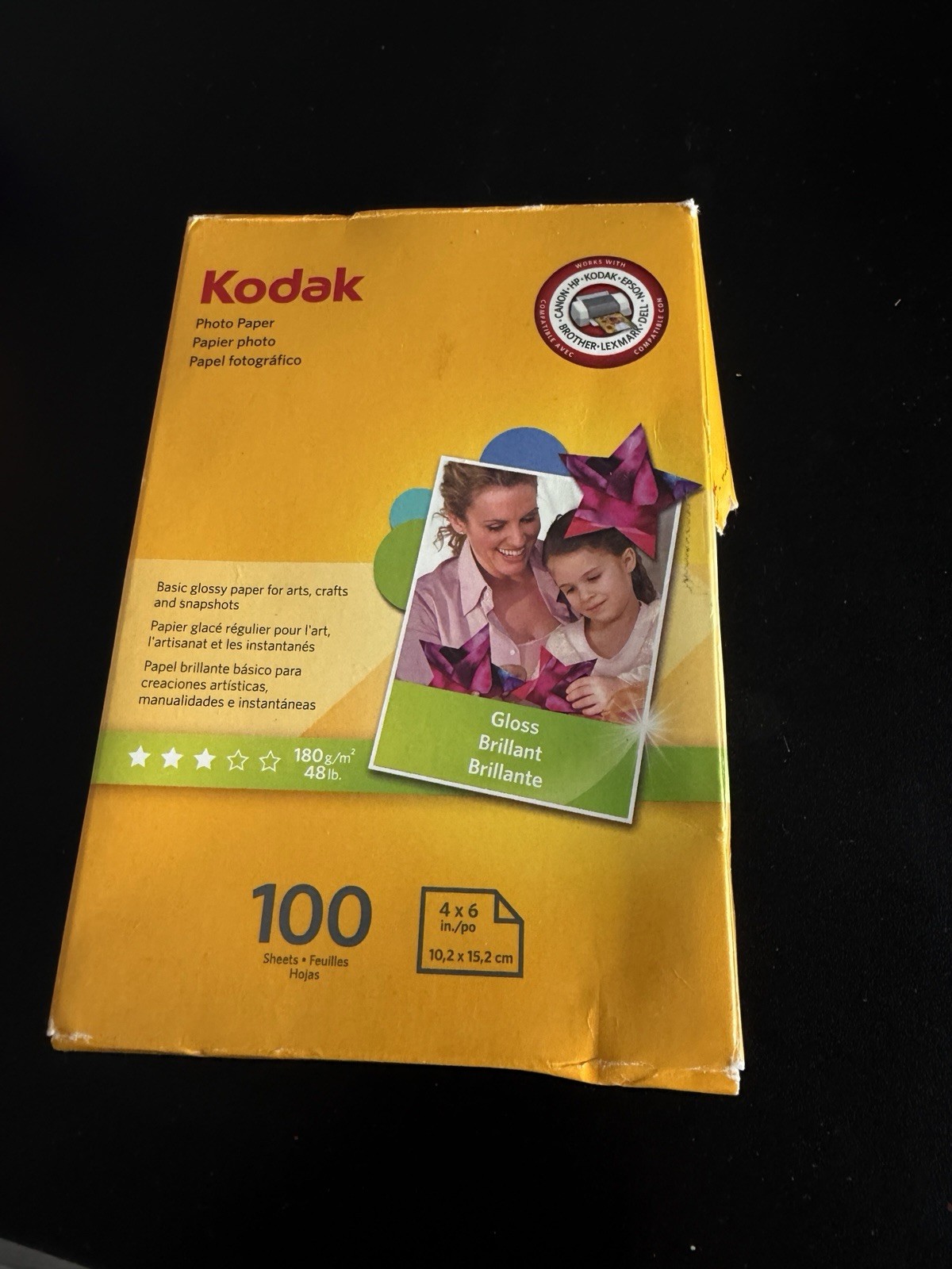 Kodak Glossy Photo Paper 4x6” 100 Sheets – 180 g/m² 48 lb – New Open Box